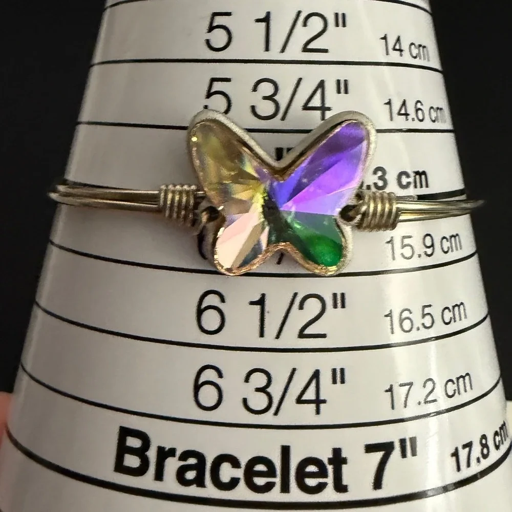 Butterfly Bangle Bracelet Silver Tone Iridescent Luca + Danni